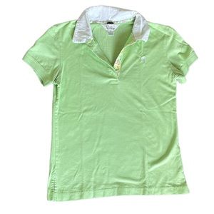 Lilly Pulitzer lime green polo with patterned collar size S EUC